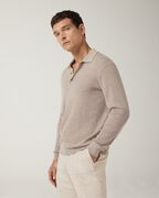 Long sleeve knitted polo, Almond, hi-res